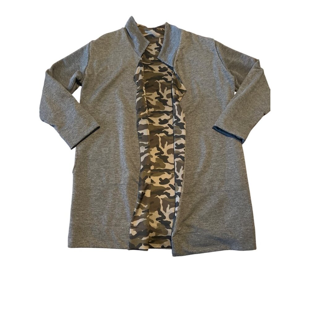 Kokoon Reversible Gray Open Cardigan With Camouflage Print M R‎ House Coat